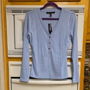 White House Black Market Light Blue Long Sleeve V-Neck Top